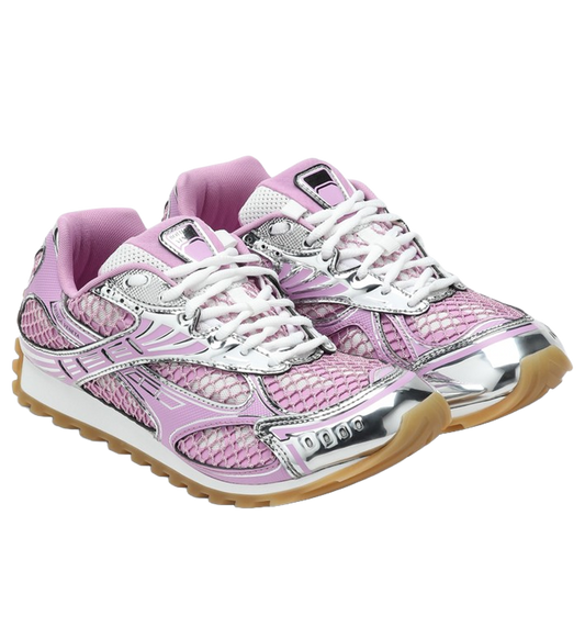 BV Italian Designer Gloss Silver Performance-Style Sneakers